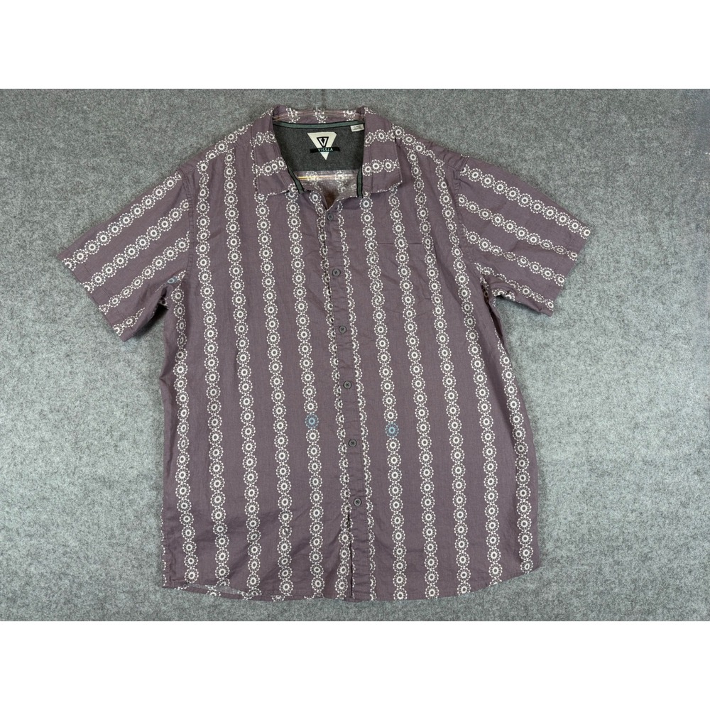 Vissla Button Up Shirt Mens XL Purple Excellent Linen Cotton Floral M5015SOL